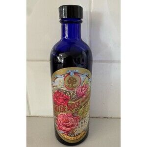NEW Vintage 1974 Cobalt Blue Crabtree & Evelyn Eau De Rose Rosewater Full Bottle